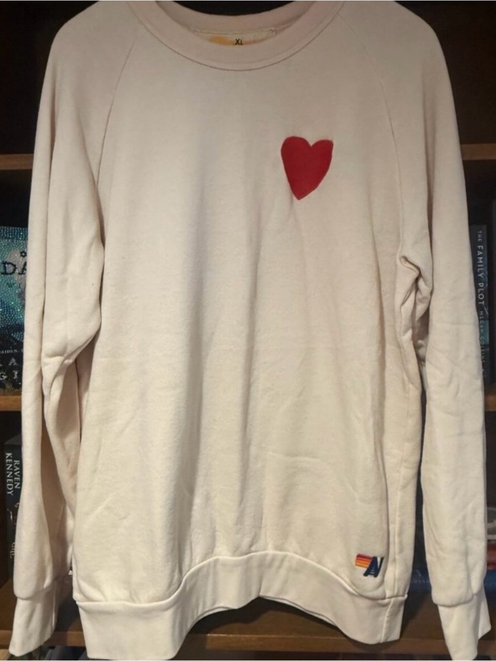 Aviator Nation Cream Sweatshirt with Red Heart Patch